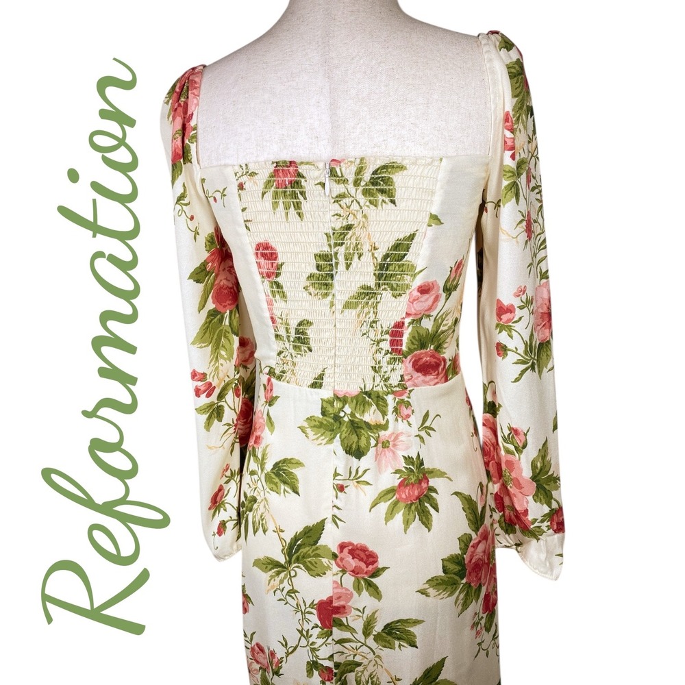 REFORMATION Hilda Floral Midi Square Neck Bodycon Dress Jardin NWT Size 4 - Picture 7 of 14